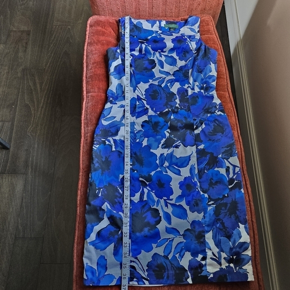 Lauren Ralph Lauren Blue Floral Sleeveless Cotton Sheath Dress Sz. 4 - Picture 9 of 10